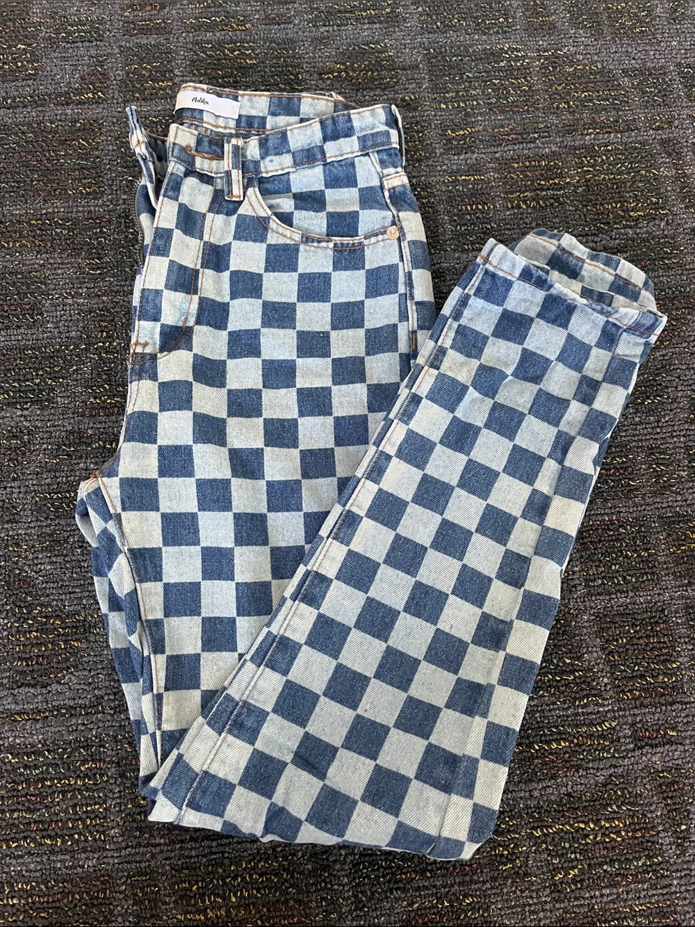 Adika Blue and Light Blue Checkerboard Straight-Leg Jeans